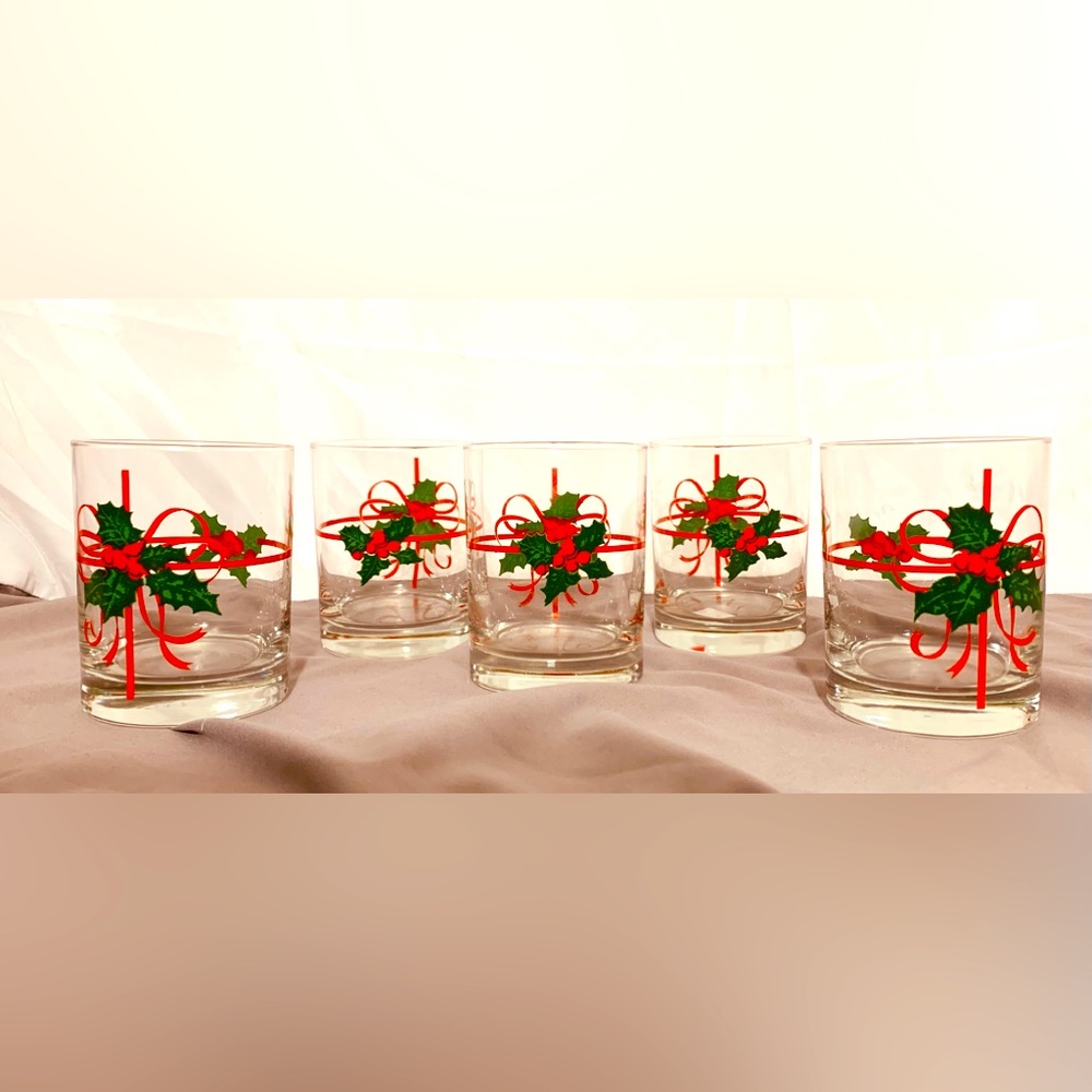 (Set of 5) Vintage Christmas Rock Glasses